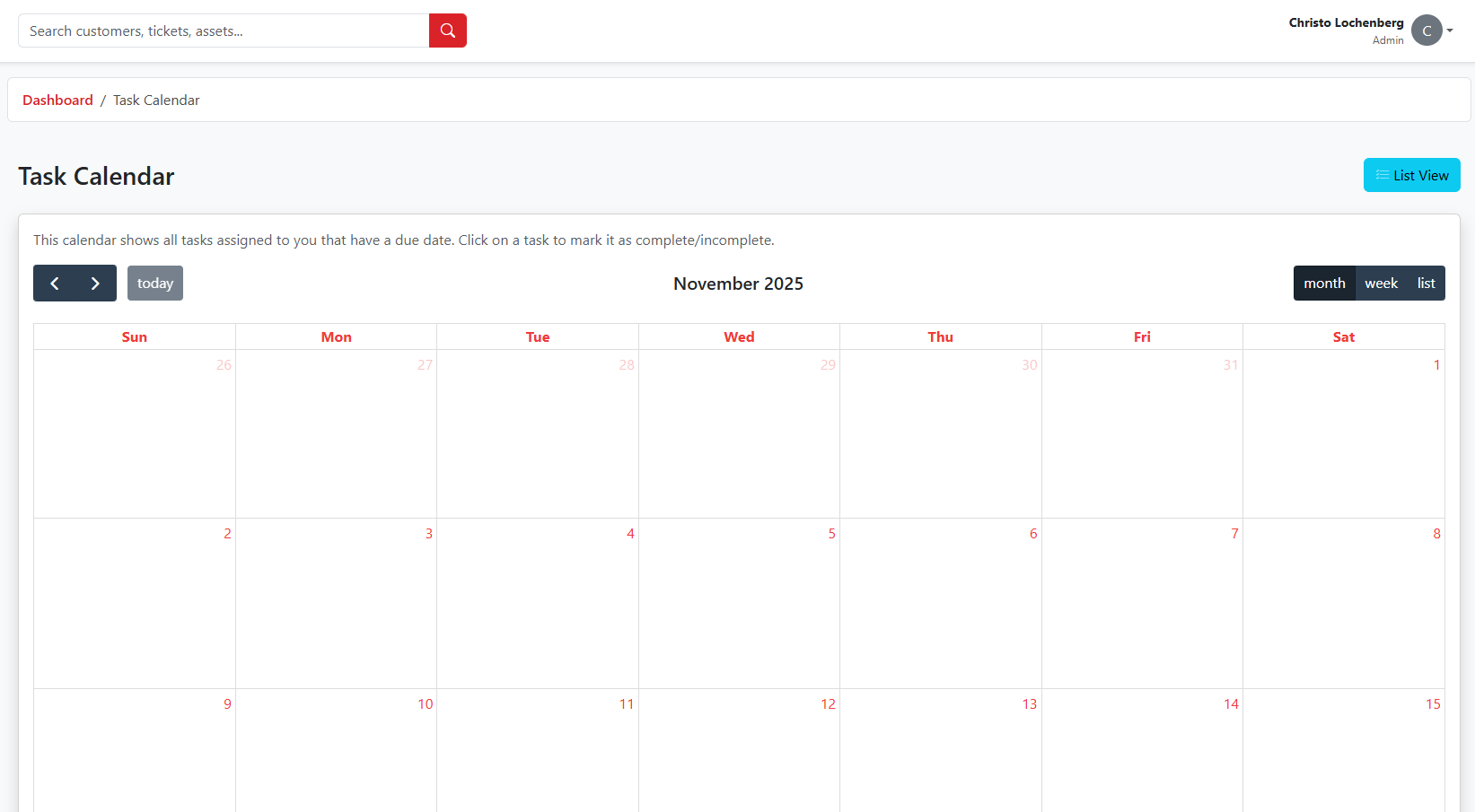 Calendar View